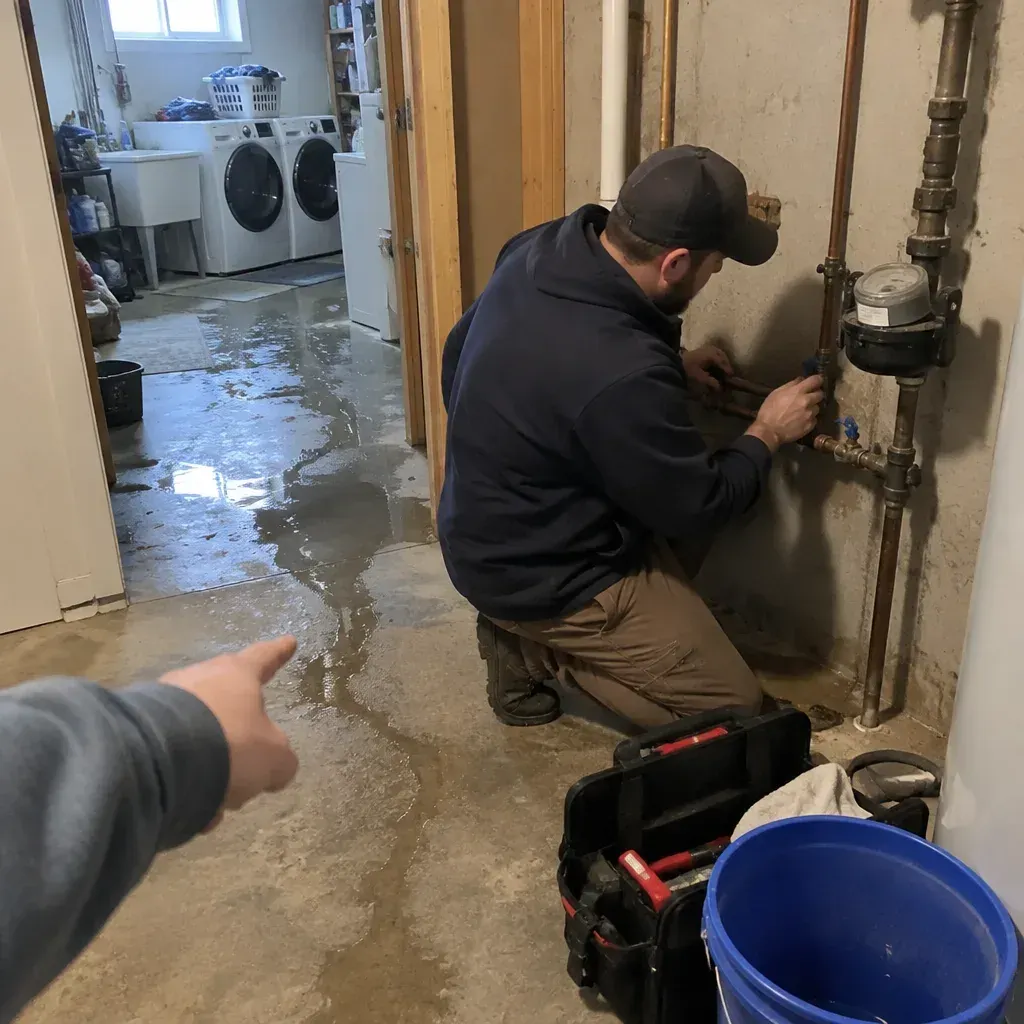 A burst water pipe in West Jordan being checked over
